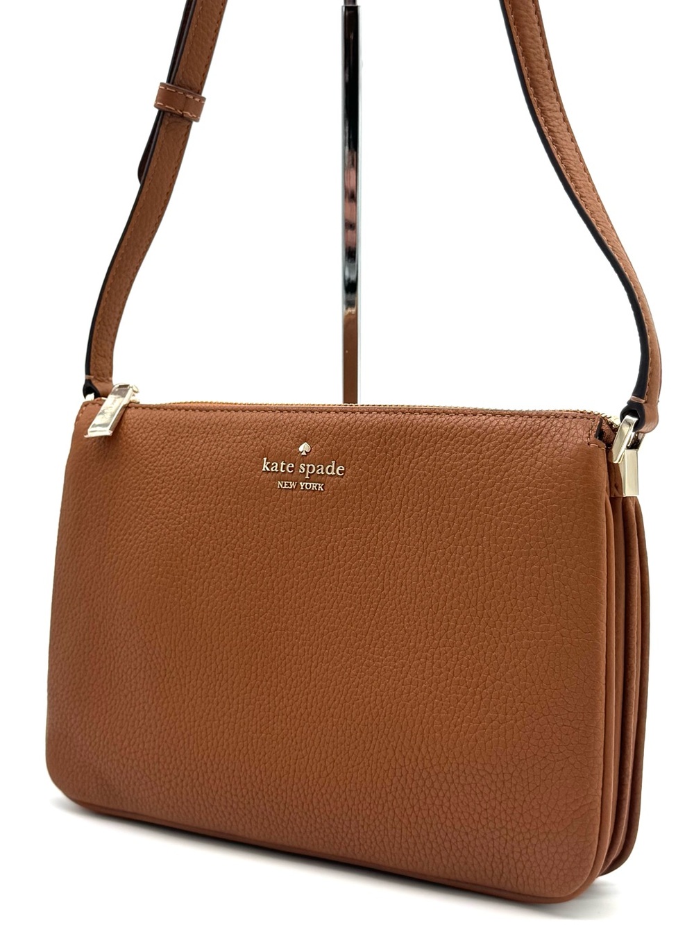 Kate Spade Triple Gusset Pebbled Leather Crossbody Bag Warm Gingerbread NWT
